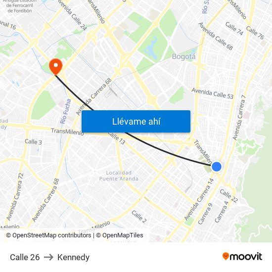 Calle 26 to Kennedy map