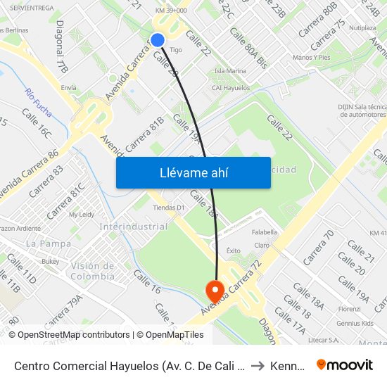 Centro Comercial Hayuelos (Av. C. De Cali - Cl 20) to Kennedy map