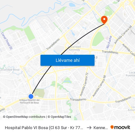 Hospital Pablo VI Bosa (Cl 63 Sur - Kr 77g) (A) to Kennedy map