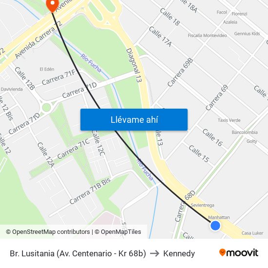 Br. Lusitania (Av. Centenario - Kr 68b) to Kennedy map