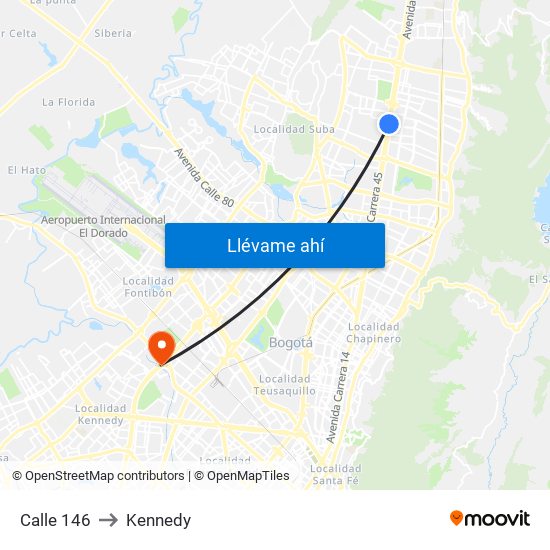 Calle 146 to Kennedy map