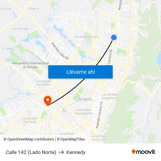 Calle 142 (Lado Norte) to Kennedy map