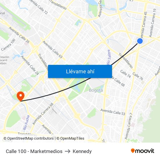 Calle 100 - Marketmedios to Kennedy map