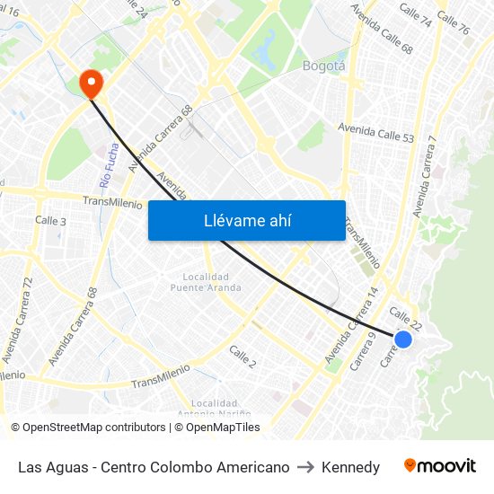 Las Aguas - Centro Colombo Americano to Kennedy map