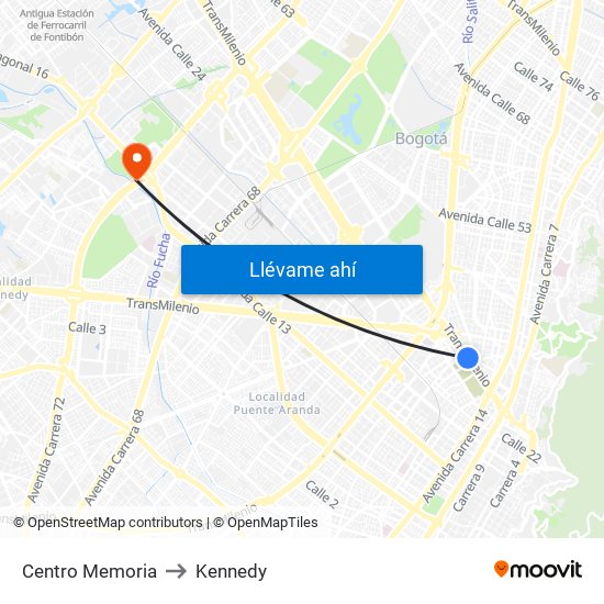 Centro Memoria to Kennedy map