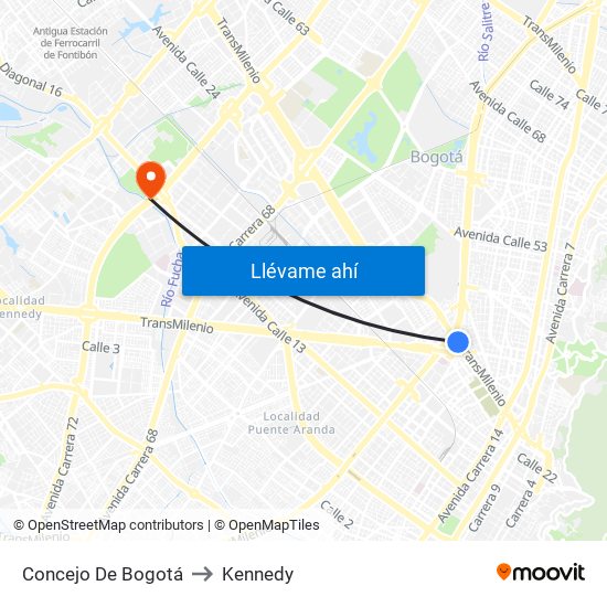 Concejo De Bogotá to Kennedy map