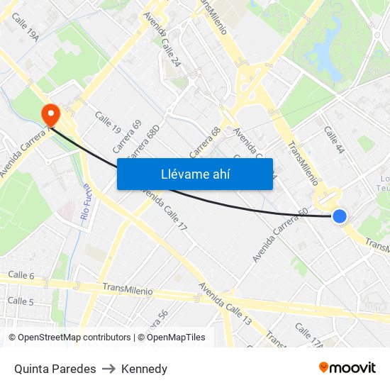 Quinta Paredes to Kennedy map