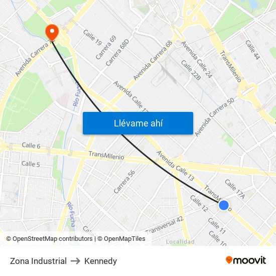 Zona Industrial to Kennedy map