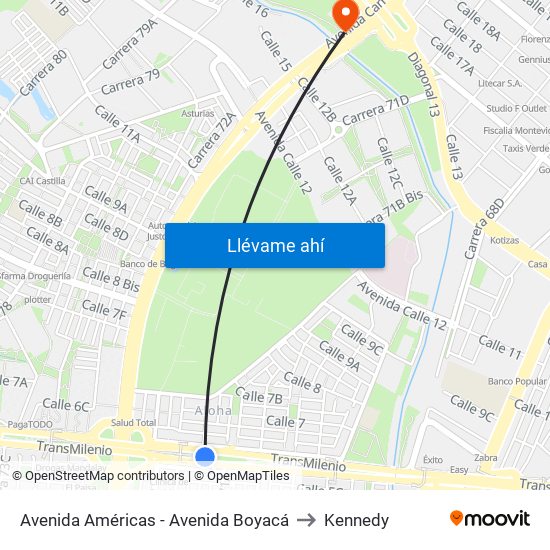 Avenida Américas - Avenida Boyacá to Kennedy map