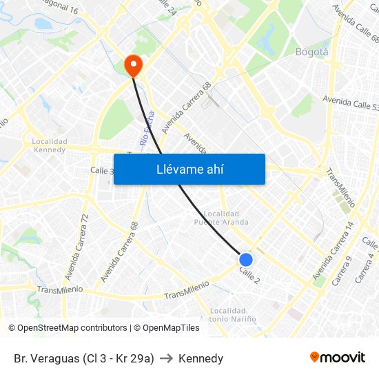 Br. Veraguas (Cl 3 - Kr 29a) to Kennedy map