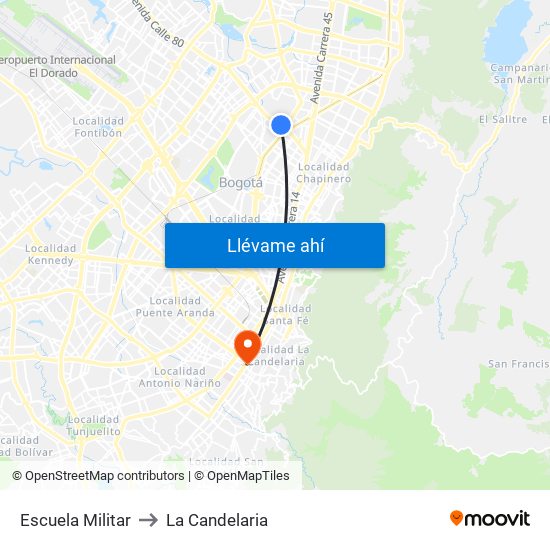 Escuela Militar to La Candelaria map