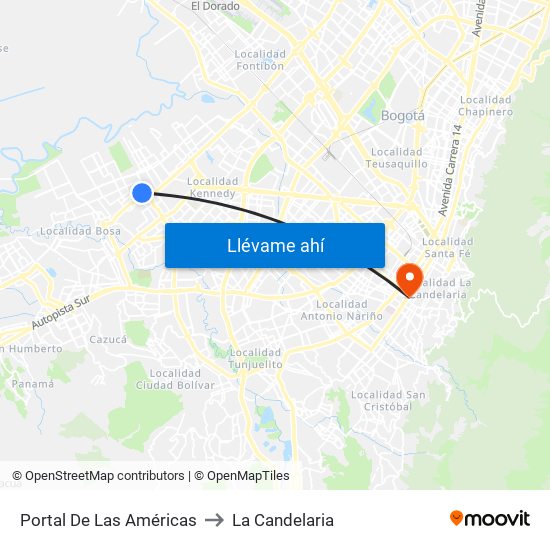 Portal De Las Américas to La Candelaria map