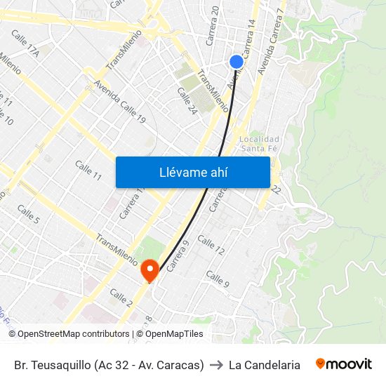 Br. Teusaquillo (Ac 32 - Av. Caracas) to La Candelaria map