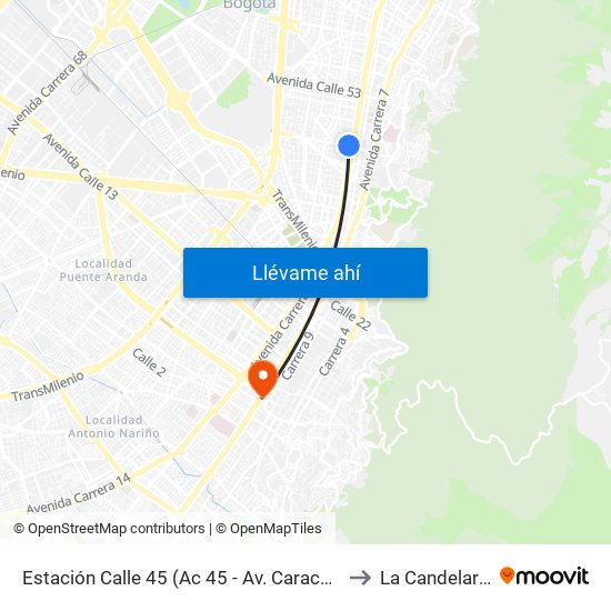 Estación Calle 45 (Ac 45 - Av. Caracas) to La Candelaria map