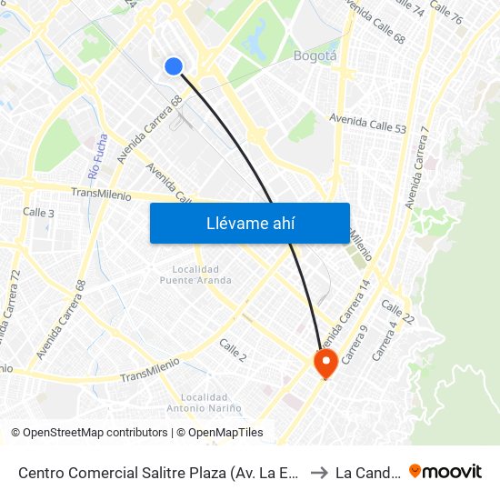 Centro Comercial Salitre Plaza (Av. La Esperanza - Kr 68b) to La Candelaria map
