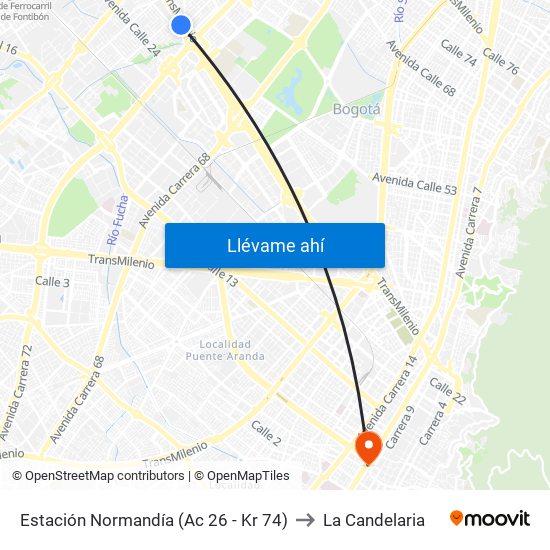 Estación Normandía (Ac 26 - Kr 74) to La Candelaria map