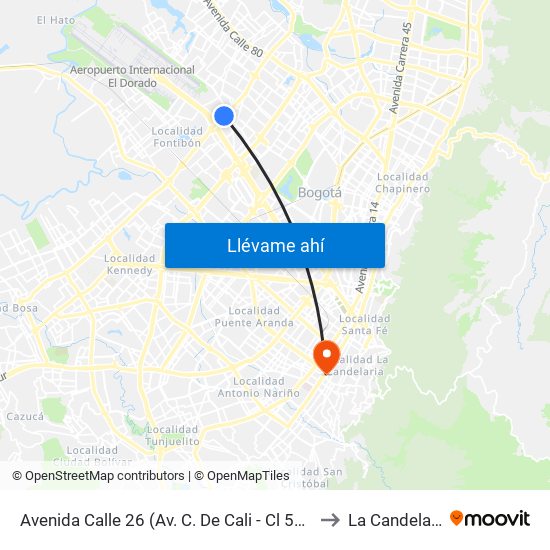 Avenida Calle 26 (Av. C. De Cali - Cl 51) (A) to La Candelaria map