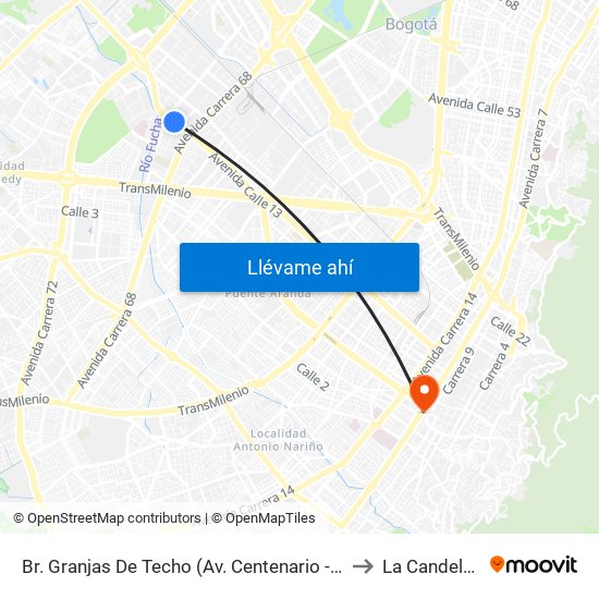 Br. Granjas De Techo (Av. Centenario - Kr 65) to La Candelaria map