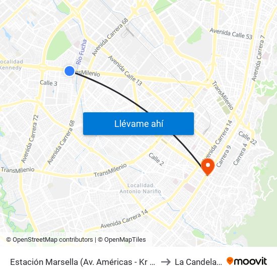 Estación Marsella (Av. Américas - Kr 69b) to La Candelaria map