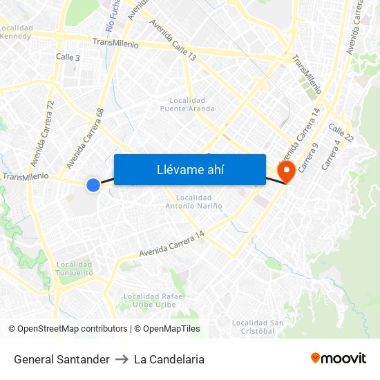 General Santander to La Candelaria map