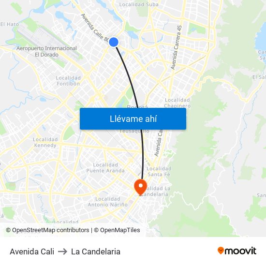 Avenida Cali to La Candelaria map