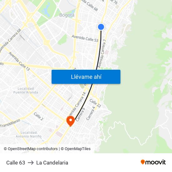 Calle 63 to La Candelaria map