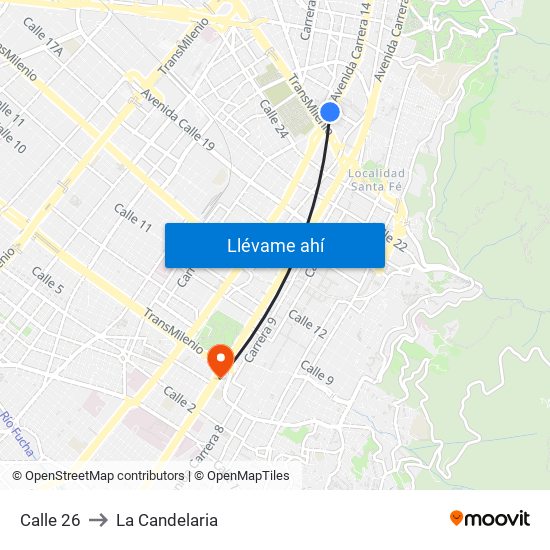 Calle 26 to La Candelaria map