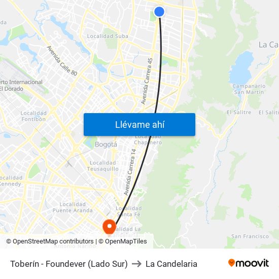 Toberín - Foundever (Lado Sur) to La Candelaria map