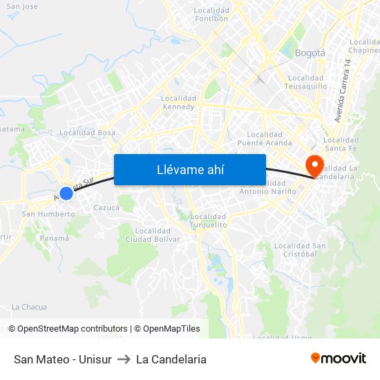 San Mateo - Unisur to La Candelaria map