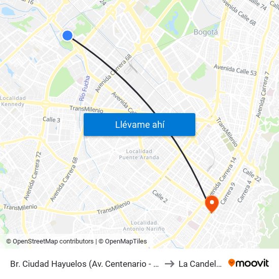 Br. Ciudad Hayuelos (Av. Centenario - Kr 78g) to La Candelaria map