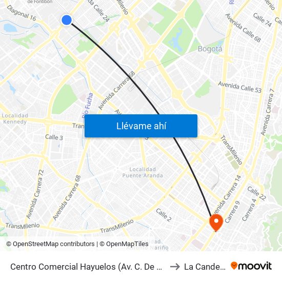 Centro Comercial Hayuelos (Av. C. De Cali - Cl 20) to La Candelaria map