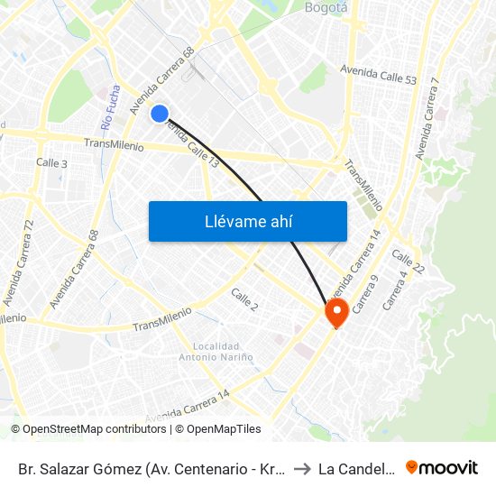 Br. Salazar Gómez (Av. Centenario - Kr 65) (A) to La Candelaria map