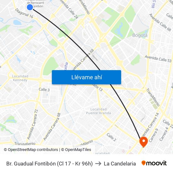 Br. Guadual Fontibón (Cl 17 - Kr 96h) to La Candelaria map