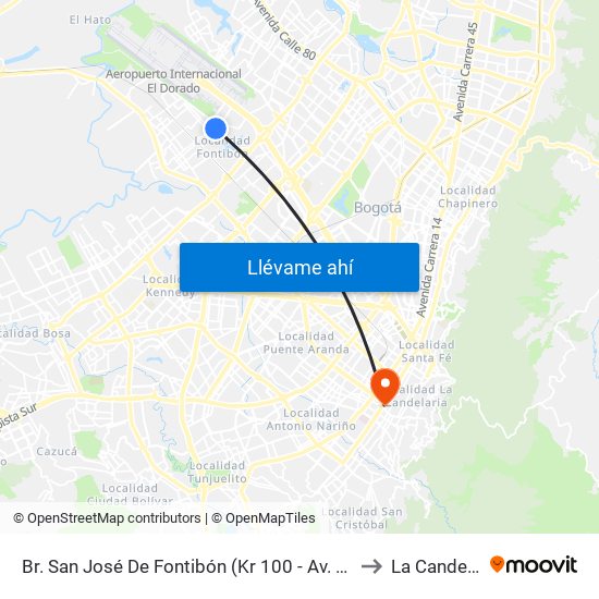 Br. San José De Fontibón (Kr 100 - Av. Esperanza) to La Candelaria map