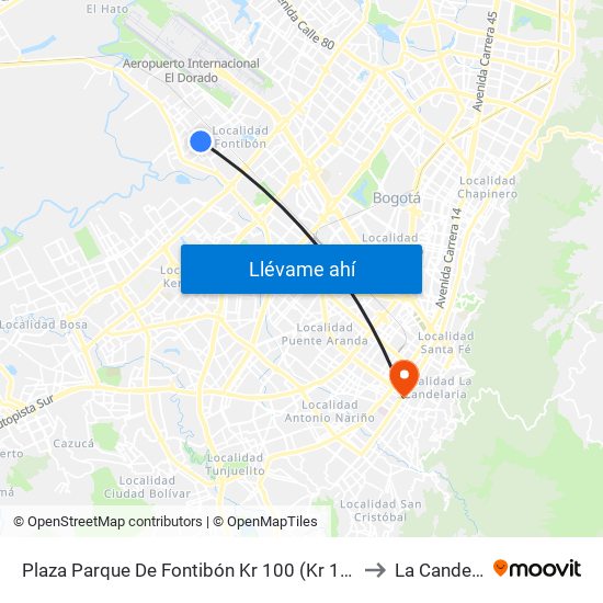 Plaza Parque De Fontibón Kr 100 (Kr 100 - Cl 17a) to La Candelaria map