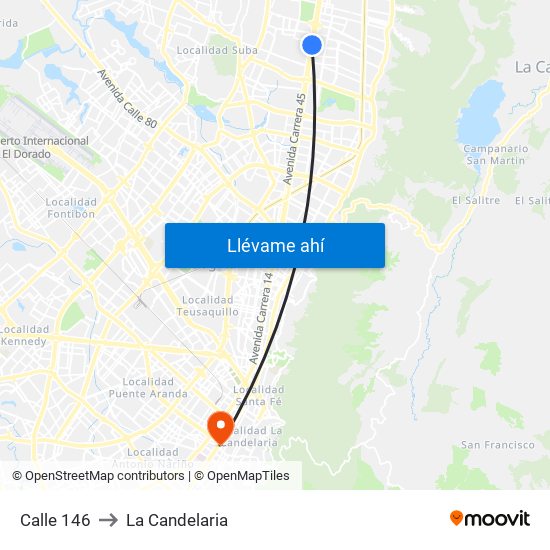 Calle 146 to La Candelaria map