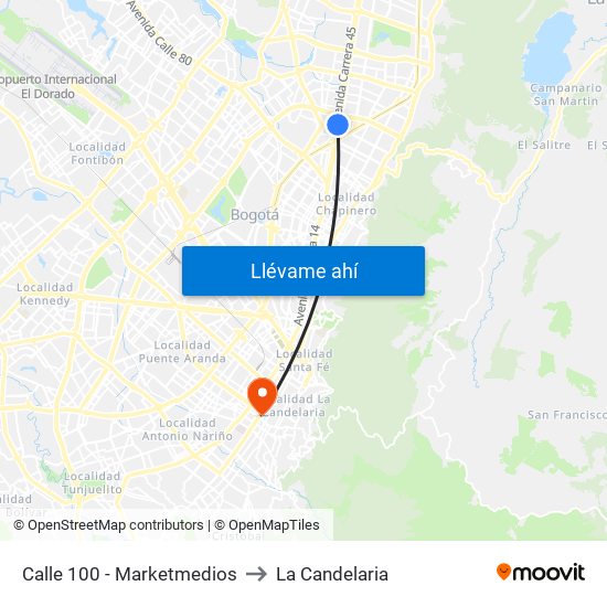 Calle 100 - Marketmedios to La Candelaria map