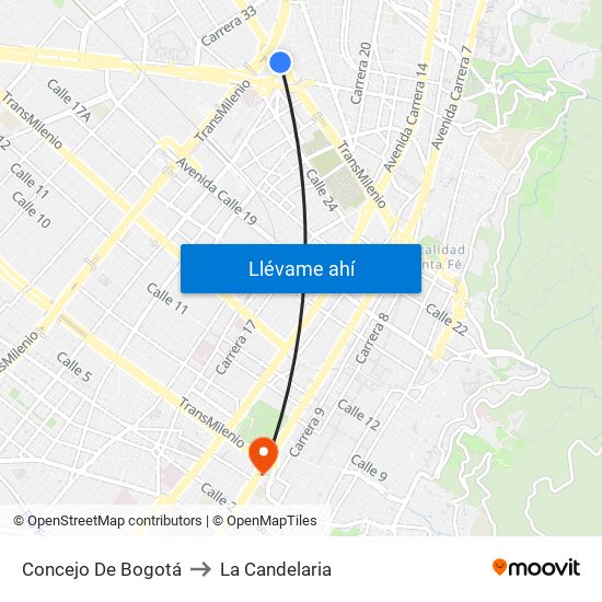 Concejo De Bogotá to La Candelaria map
