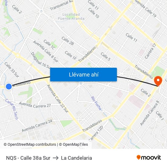 NQS - Calle 38a Sur to La Candelaria map
