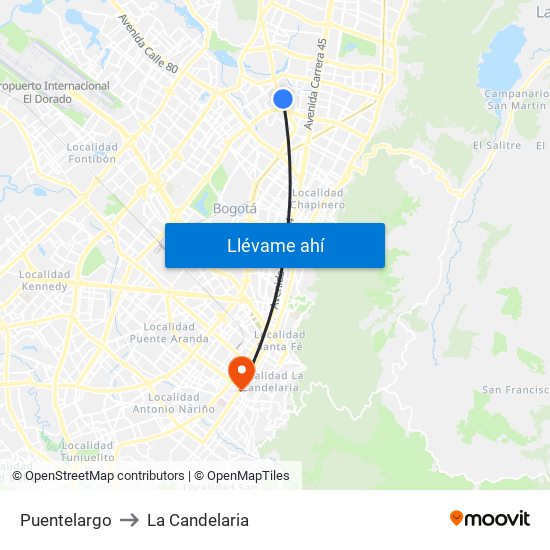 Puentelargo to La Candelaria map