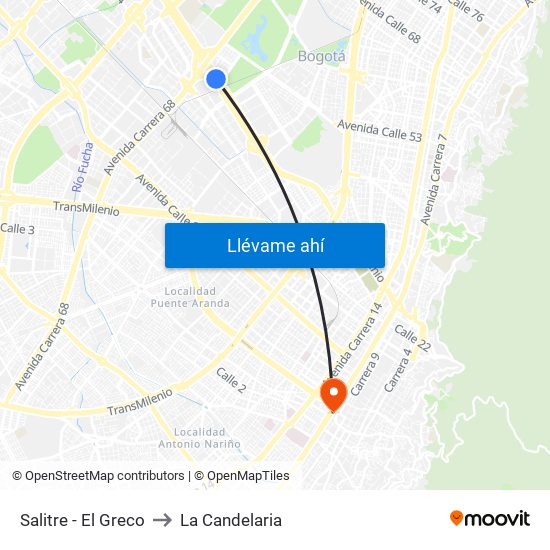 Salitre - El Greco to La Candelaria map
