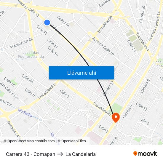 Carrera 43 - Comapan to La Candelaria map