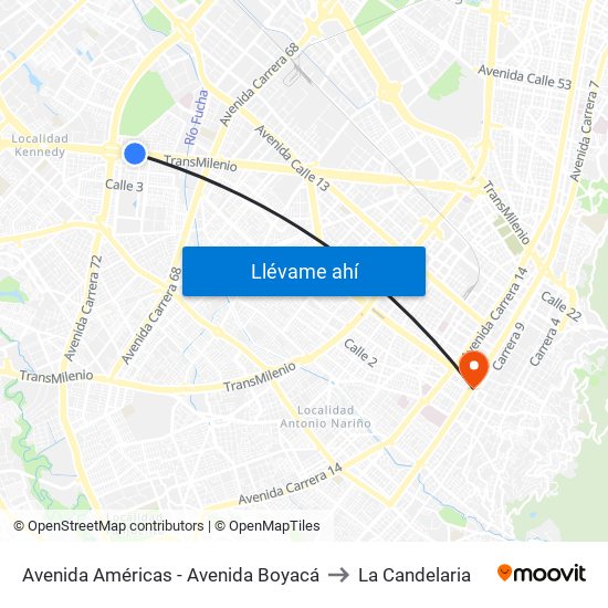 Avenida Américas - Avenida Boyacá to La Candelaria map