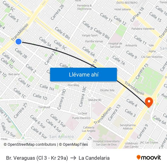 Br. Veraguas (Cl 3 - Kr 29a) to La Candelaria map