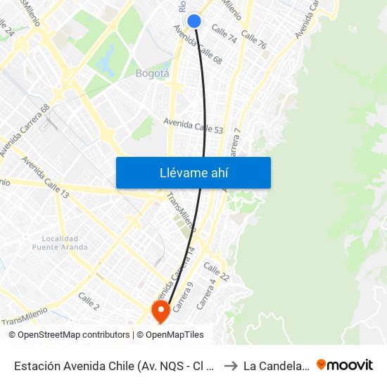 Estación Avenida Chile (Av. NQS - Cl 71c) to La Candelaria map