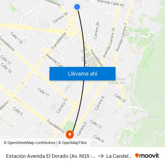 Estación Avenida El Dorado (Av. NQS - Cl 40a) to La Candelaria map
