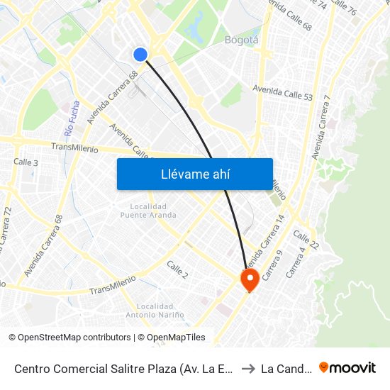 Centro Comercial Salitre Plaza (Av. La Esperanza - Kr 68a) to La Candelaria map