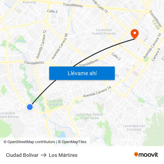 Ciudad Bolívar to Los Mártires map