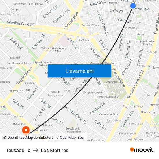 Teusaquillo to Los Mártires map