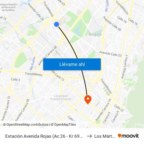 Estación Avenida Rojas (Ac 26 - Kr 69d Bis) (B) to Los Mártires map